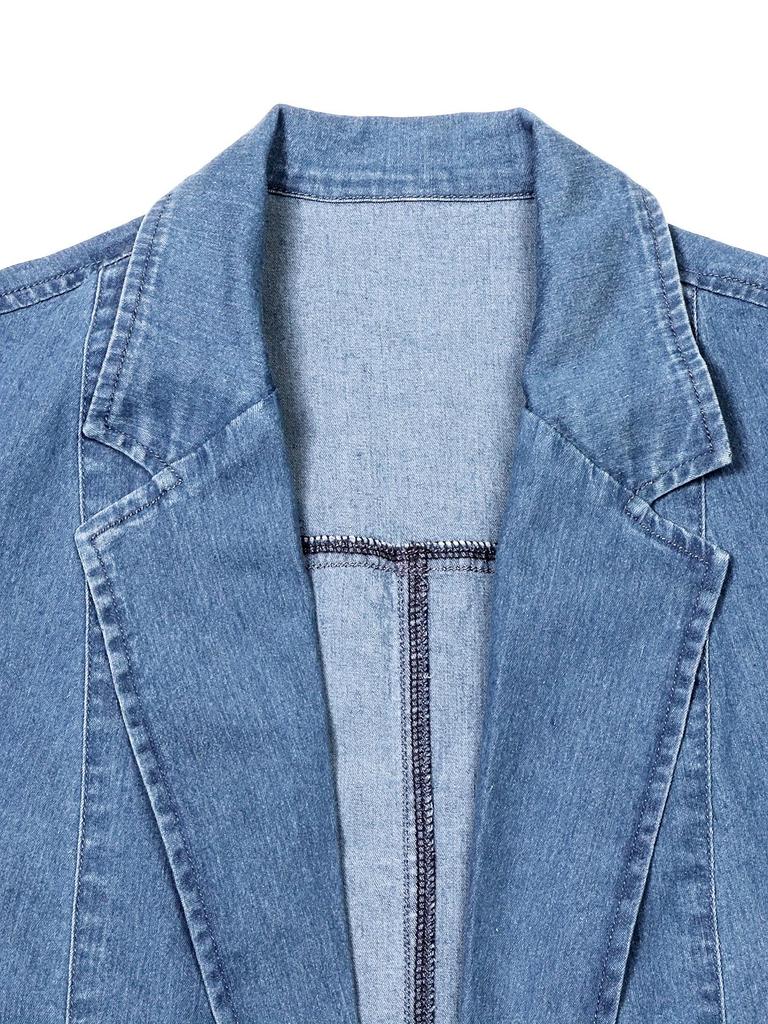 Elegant Casual Long-Sleeve Denim Jacket for Women - Loose Fit with Notched Collar and Buttons
