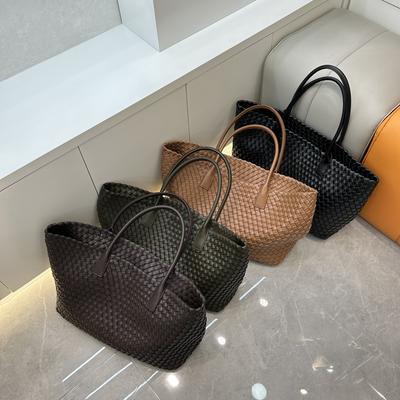 2025 Cross-border Explosion, Genuine Leather Woven Vegetable Basket, Cowhide Tote, Large-capacity Underarm Hand-held Large Bag, Women's Foreign Trade