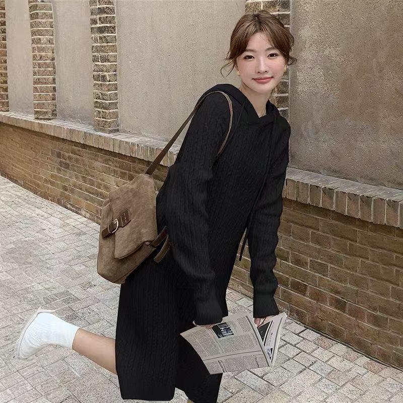 French Style Women's Wool Cable Knit Dress: Thick, Loose, Versatile for Autumn & Winter