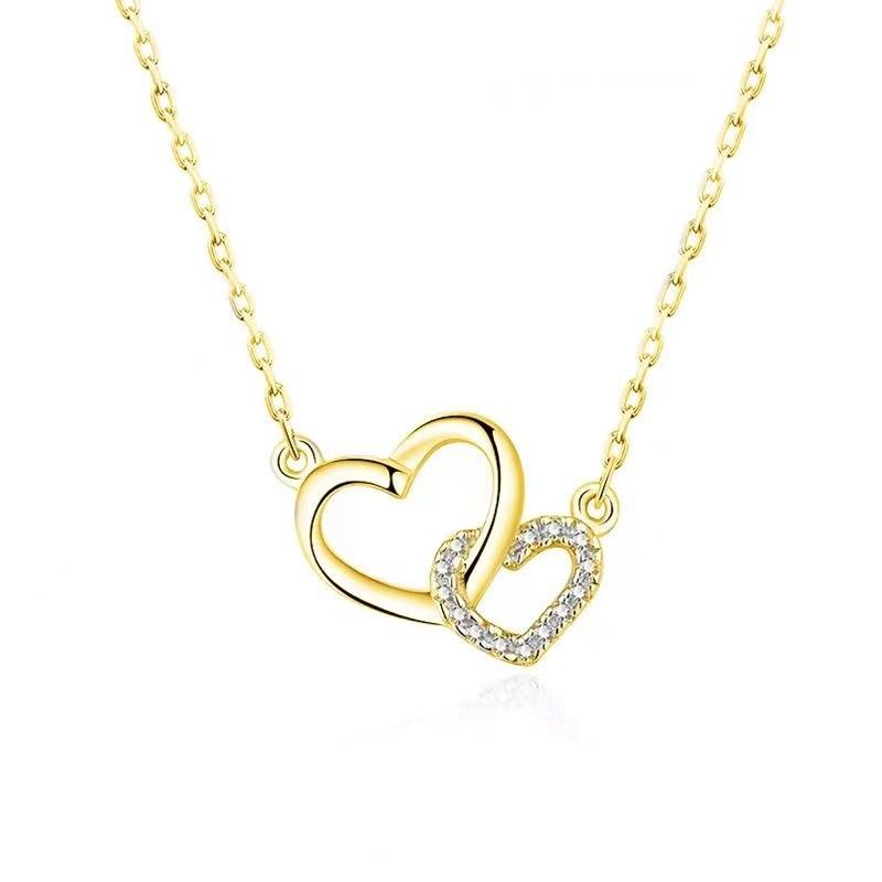 Exquisite Sparkling Zircon Inlaid Double Heart Pendant Necklace, Women s Fashionable Daily Party Accessories Jewelry Gifts
