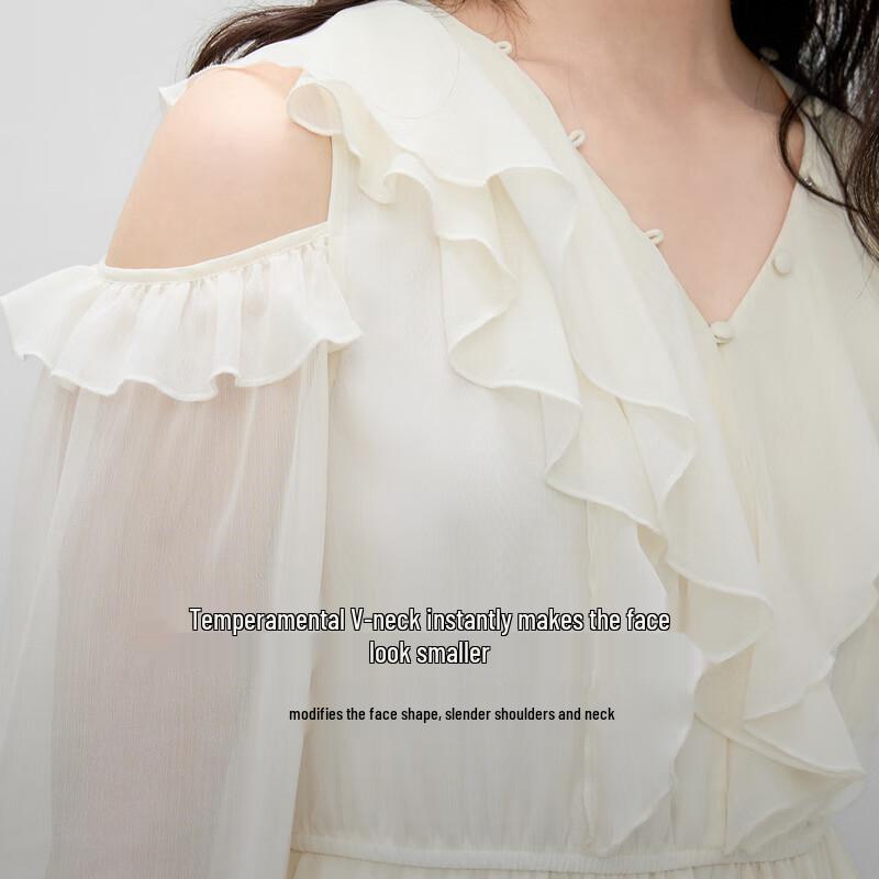 Elegant V-Neck Flared Sleeve Ruffle Dress