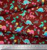 Soimoi Black Japan Crepe Satin Fabric Aster Flower & Dinosaur Kids Print Fabric by Metre 42 Inch
