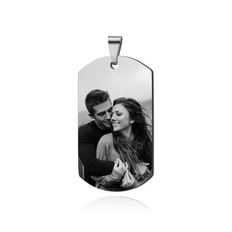 Personalized Stainless Steel Military Tag Photo Necklace with Laser Engraving for Couples