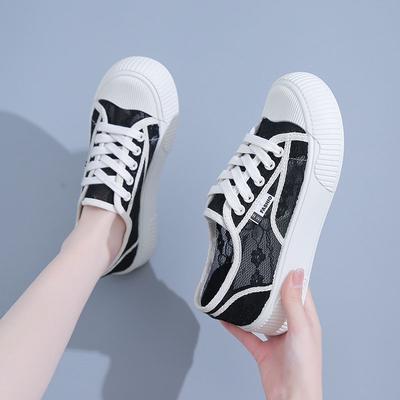 2025 Spring Korean Versatile Internet Celebrity Little White Shoes for Women Instagram Trendy Casual Lace Thick Soled Transparent Mesh Shoes for Women