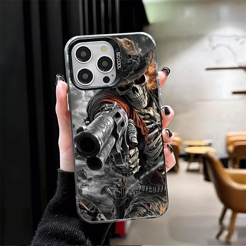 Sensemann Totenkopf Skelett Pistole Stoßfeste Handyhülle für iPhone 17 Air 16 16E 15 Pro Max 14 Plus 13 Mini 12 Rückseite Anti-Fall-Schutz