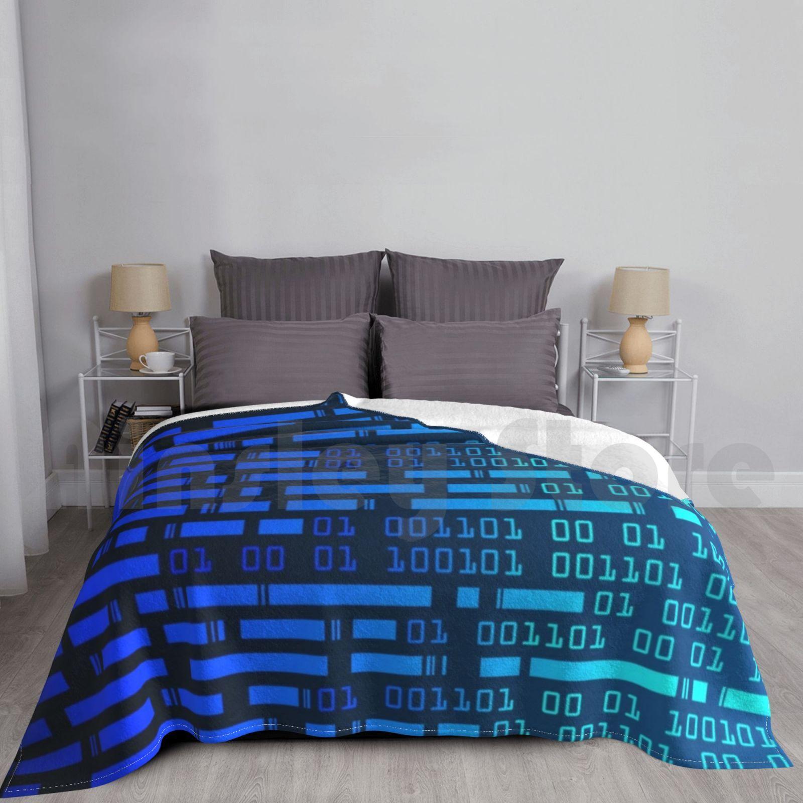 Blue Binary Code Cyber Pattern Blanket Super Soft Warm Light Thin Blue Binary Code Cyber Pattern Binary Code Coding Size: 75*100cm, Weight: 230 GSM