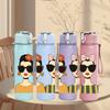1PC Two Fashion Lady Portrait 750ml Color Plastic Sports Water Bottle Leakproof Flip Straw Lid For Sports Office Home Use