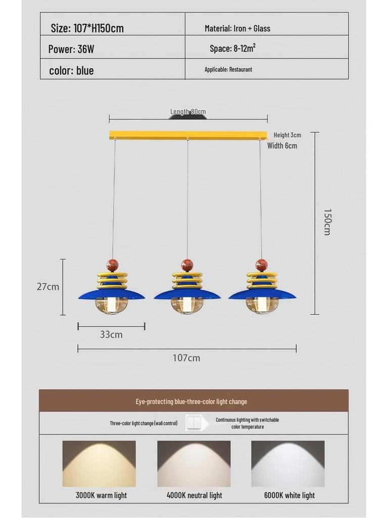 Dopamine Dining Table Set with Swing Arm Pendant Light and Eye-Protecting Ceiling Light for Kids