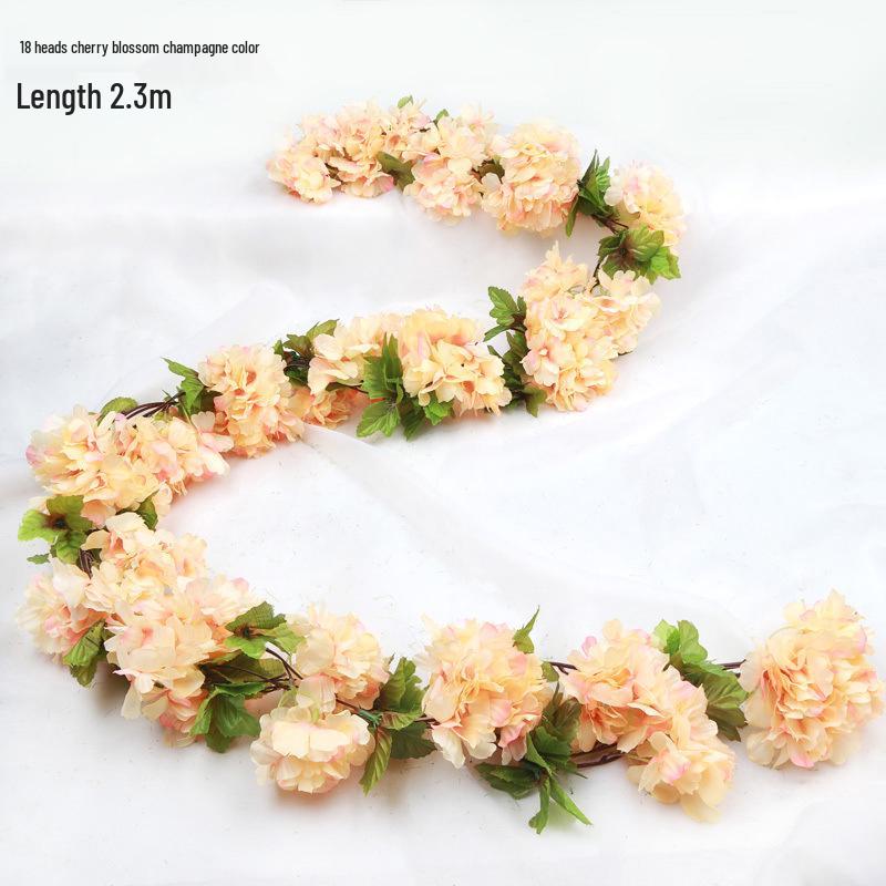 Artificial Cherry Blossom Vine – Silk Floral Decoration for Indoor Ceilings and Air Conditioning Water Pipe Covers