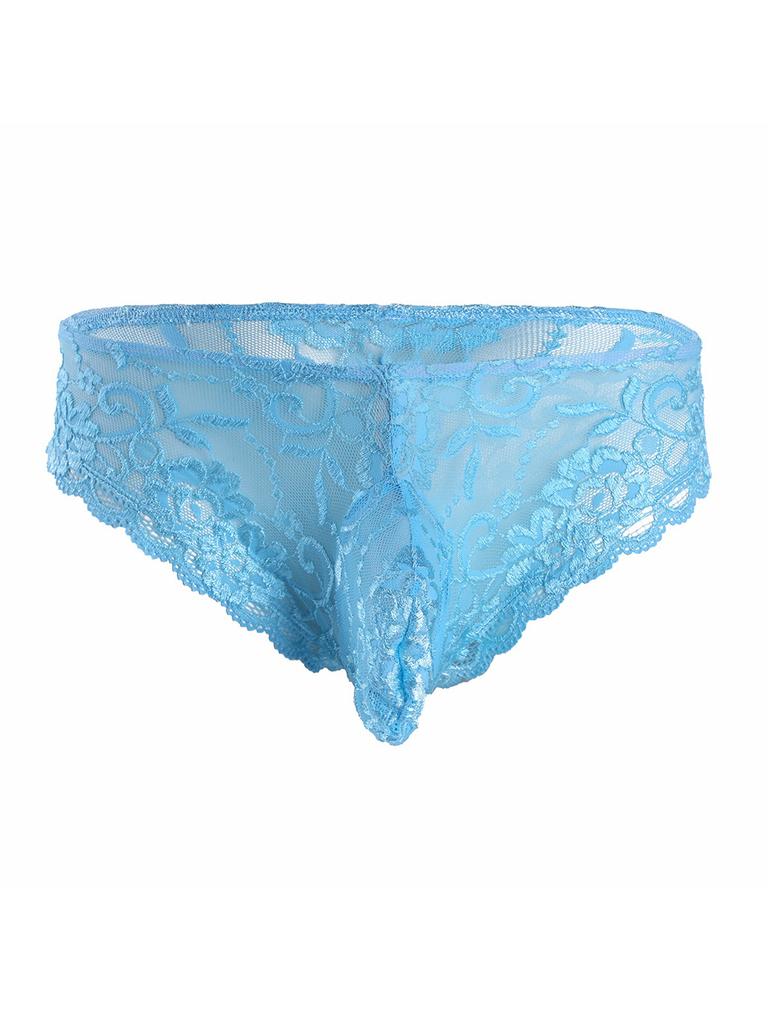 Mens Lace Floral Bulge Pouch Low Rise Bikini Briefs Shorts Underwear Underpants Lingerie Nightwear G-string