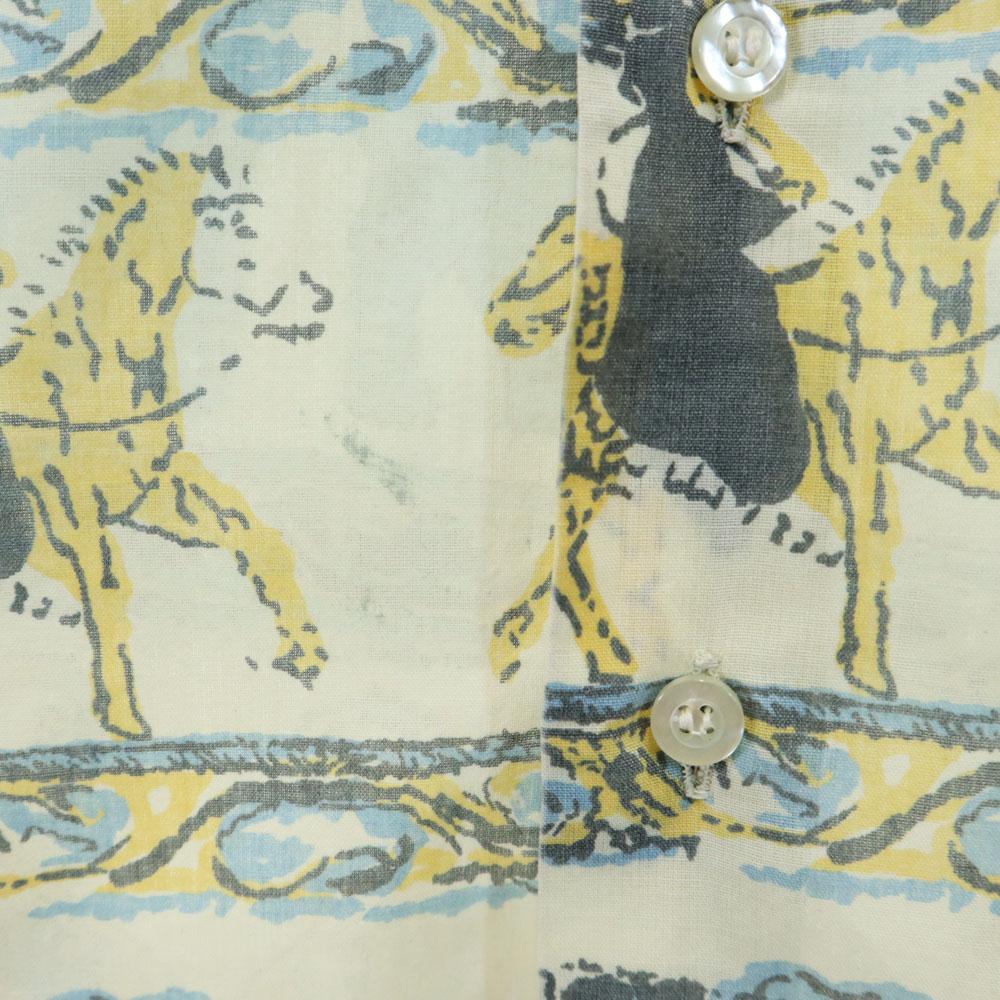 Sears 70s Animal Pattern Long sleeve shirt M Ivory system Old vintage Men's Used