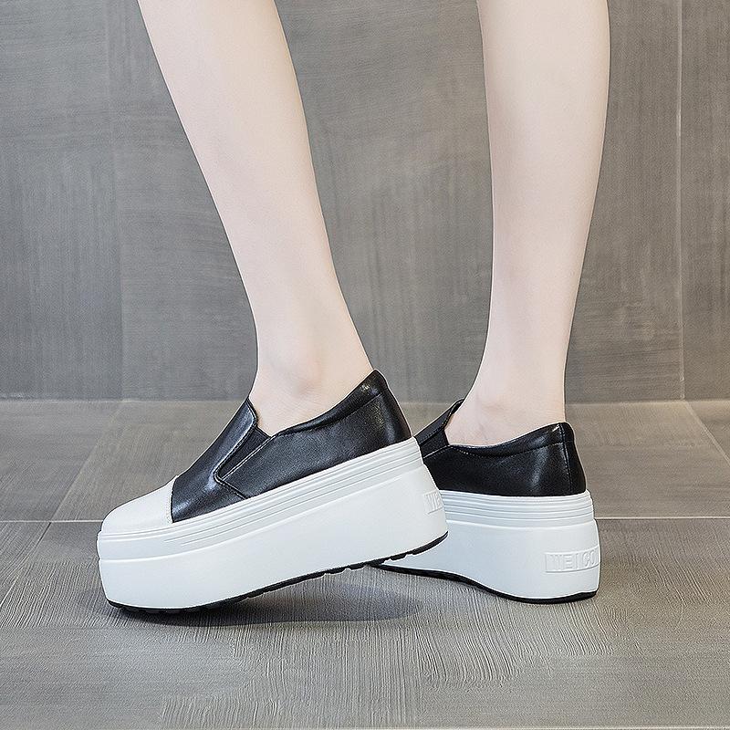 Round head casual single shoes women's spring 2025 new versatile fashion low-top foot muffin bottom thick sole increased by 10