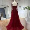 Burgundy suspender A-word bead dress, elegant dinner art exam solo host dress LA10100A