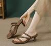 Fashion 2025 New Square Head High Heels Stiletto Internet Celebrity Fashion Sense Cool Slippers