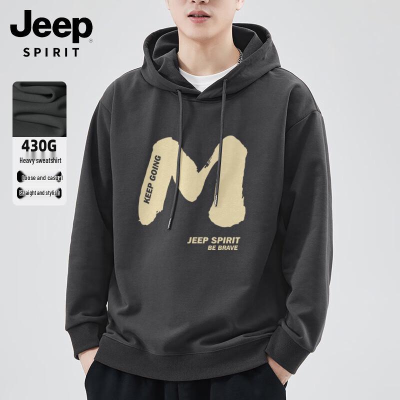 

JEEP SPIRIT Men s Letter Print Loose Hooded Sweatshirt 2XL