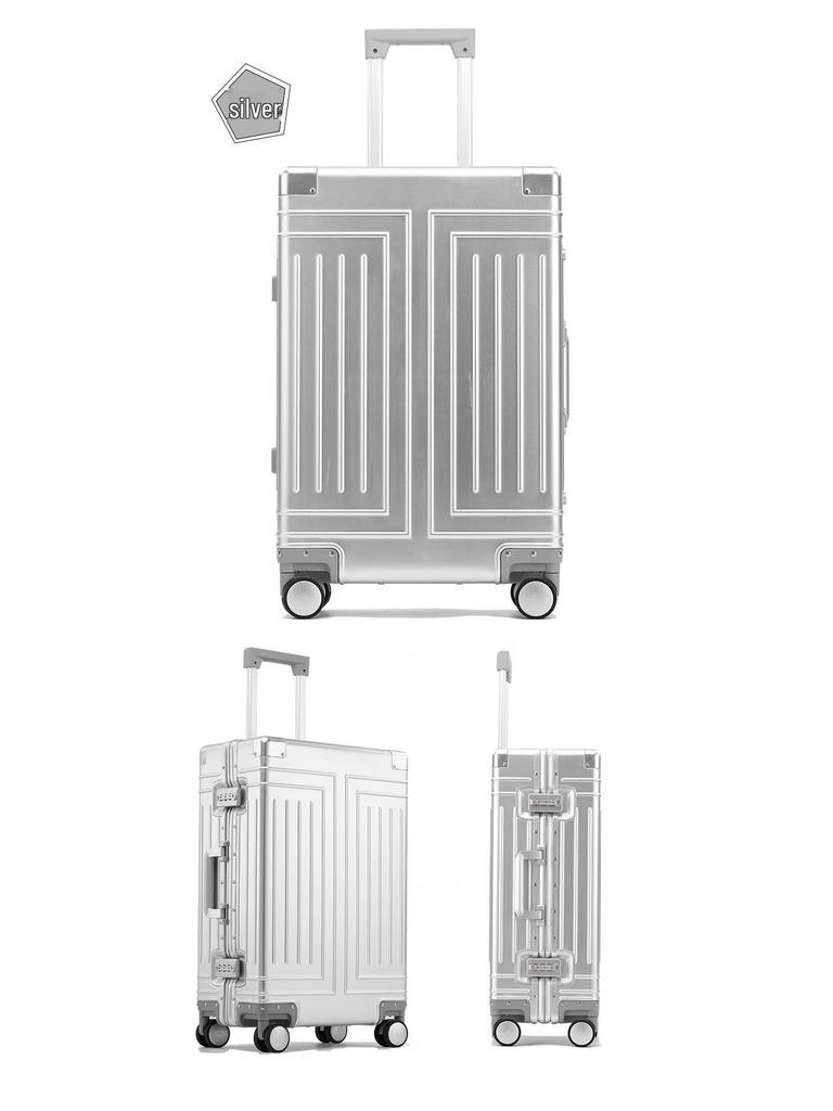 Aluminum-Magnesium Alloy Suitcase with Aluminum Frame, Universal Wheels, Combination Lock - 24" Carry-On for Students & Men's Business Travel.
