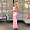 LYRIA Slim Blumenmuster Schulterfrei Ärmellos Rückenfrei Eleganz Kleid Damen Bodycon Lang Tube Top Kleid für Party Club