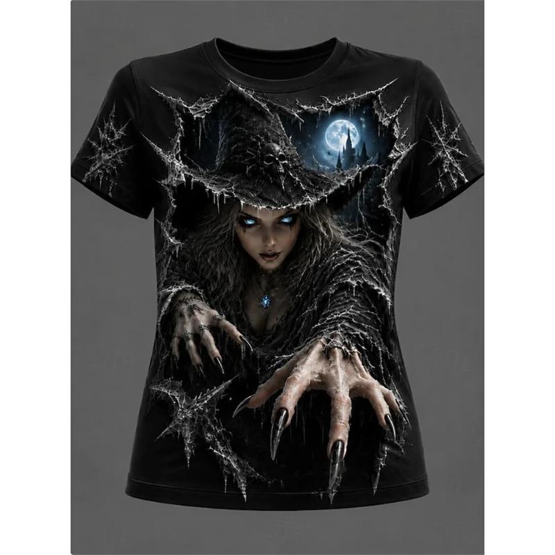 Summer Ladies 3D Printed Crew Neck T-Shirt Halloween Dress Up