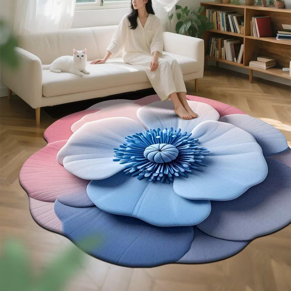 3D Floral Crystal Velvet Floor Mat For Living Room Polyester Fiber Easy To Clean Stain Resistant Decorative Rug For Bedroom And Home Decor