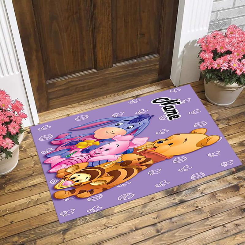 Personalized Name Winnie Pooh Living Room Non-Slip Area Rug Soft Carpet for Bedroom Kids Playroom Sofa Office Home Decor Doormat