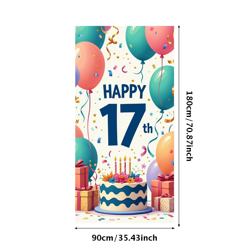 17th Happy Birthday Backdrop Banner Birthday Cake Balloon Gift Photography Background Event Festive Decoration Party Supplies