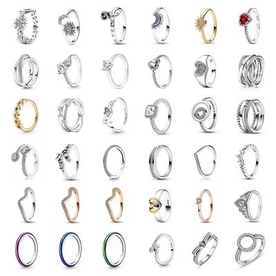 Silver Plated Sun Moon Sunflower Heart Rings For Women Original Flower Wedding Crystal Luxury Jewelry Accessories