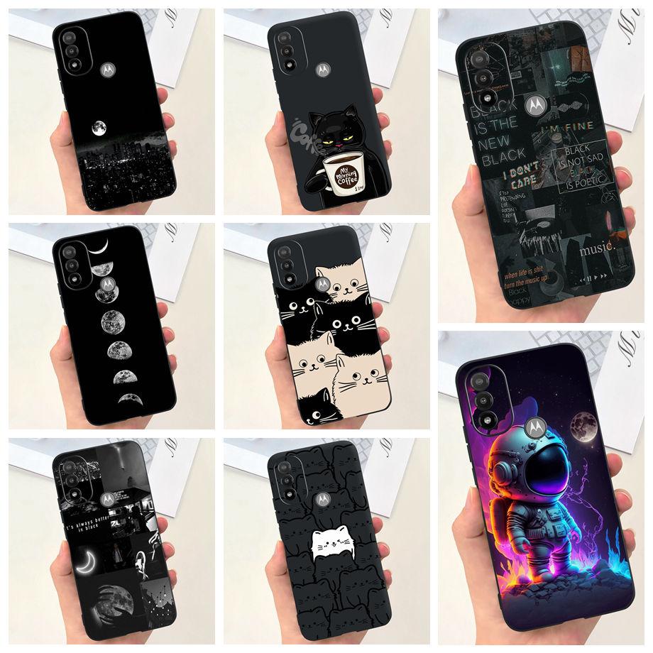 For Moto E20 Case 6.5" Soft Silicone Black Cat Moon Night Back Cases for Motorola Moto E20 Case TPU Capa Motorola E20 Bumper