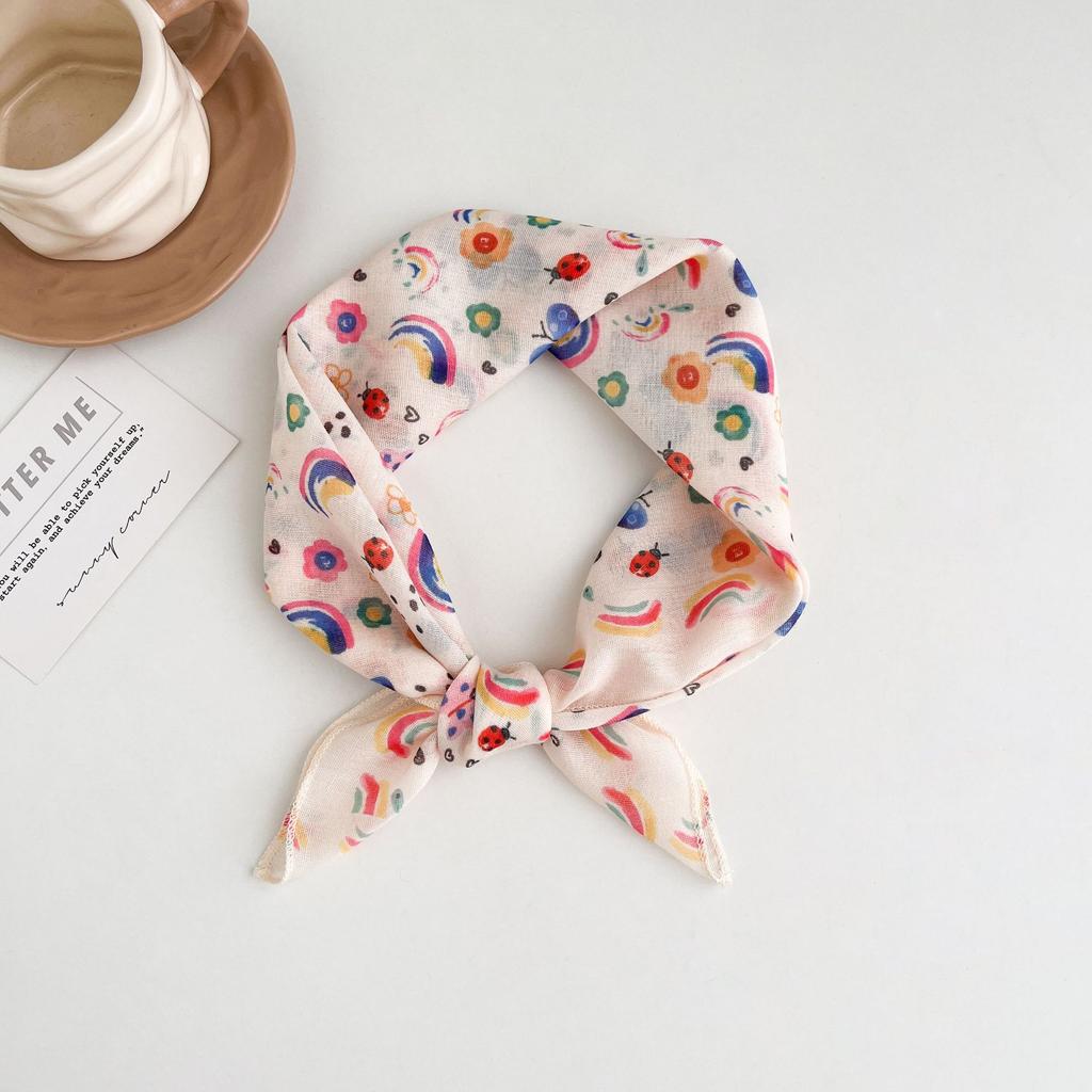 Japanese retro literary and artistic style 18 cotton and linen cashew flower silk scarf thin square scarf high-end fashion versatile accessories scarf