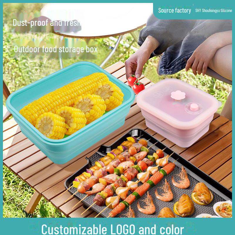 Складной ланч-бокс из силикона для использования на открытом воздухе - пищевой, идеально подходит для кемпинга, пикников и хранения фруктов, с отделением.