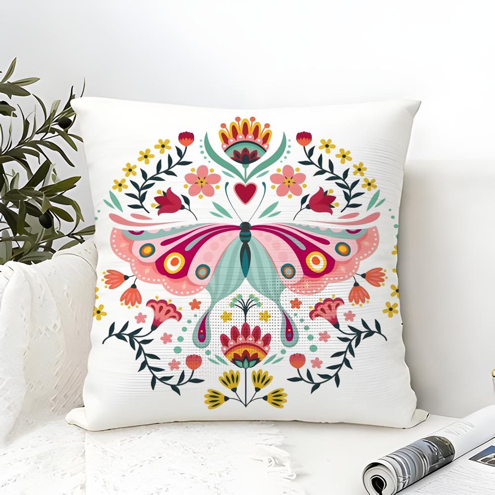Colorful Plant And Insect Home Prints Pillow Case Cotton Linen Fabric Square Zipper Pillowcase Home Decorative Living Room