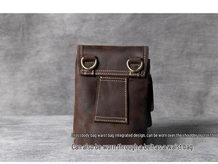 Retro Mini Leather Crossbody Bag - Men's Chest & Waist Phone Bag, Top Layer Cowhide