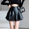Trendy Layered PU Leather Mini Skirt - Women's High Waist Slimming A-line Skirt for Autumn/Winter 2026, New Korean Style.