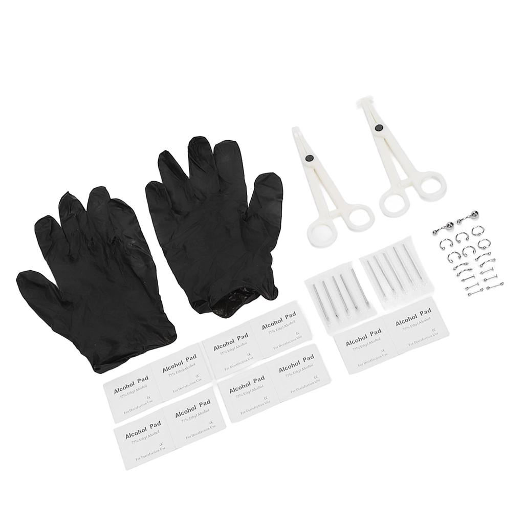 42pcs Body Piercing Kit Stainless Steel Different Shapes Needles Piercing Clamps for Ears Navel Tongue