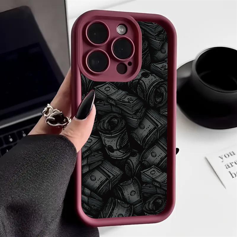 

Rose Gold Dollar Print Shockproof Phone Case For iPhone 16 Pro Max 15 14 13 12 11 XS X XR 7 8 Plus SE 2022 Matte Silicone Cover iPhone XR
