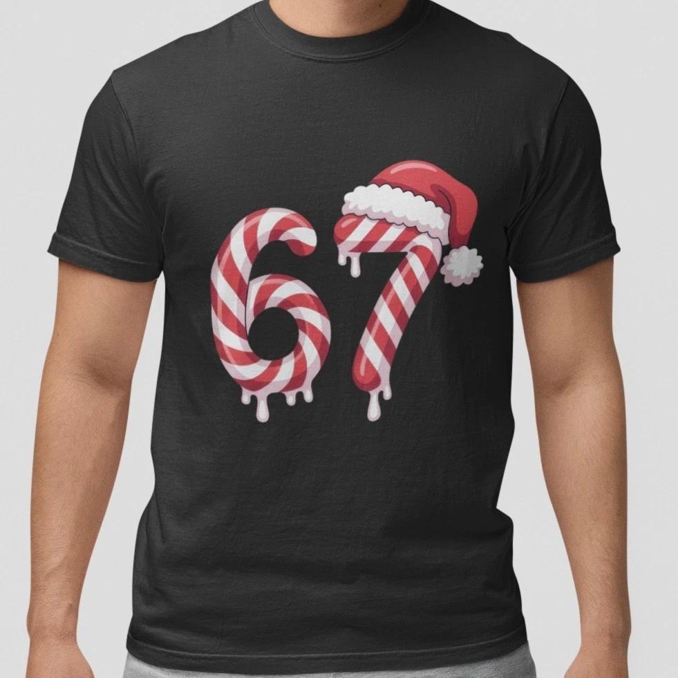 67 Meme Christmas Candy Cane Number Santa Graphic T-Shirt Unisex Holiday Tee Top XXL