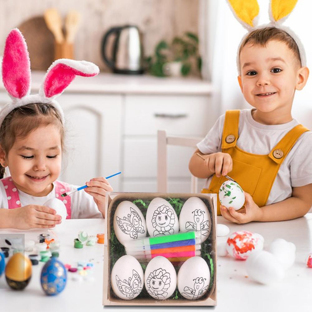 6PCS DIY Painting Easter Eggs with Paint Pen Easter Eggs Painting Kit Easter Egg Coloring Craft Kit Gift for Kids Party Favors