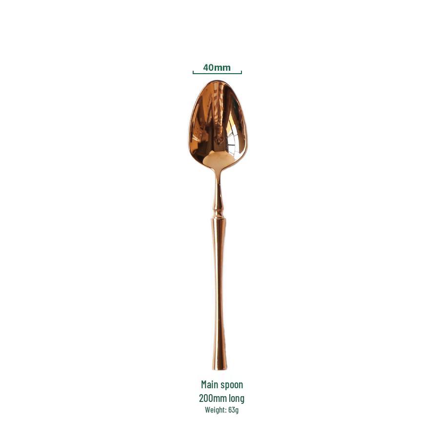 European Rose Gold 304 Stainless Steel Western Cutlery Set: Long Handle Mixing Spoon & Fruit Fork.
