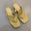 Fashion SUOJIALUN 2025 Summer New Brand Women Slipper Fashion Square Low Heel Ladies Casual Sandal Shoes Outdoor Dress Slip On Flip Flop