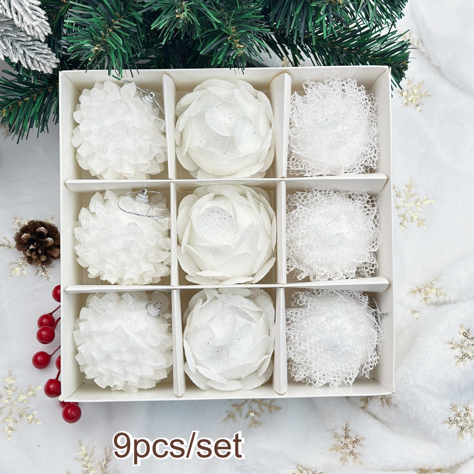 

9pcs 8cm Lace Petal Ball, Christmas Decoration Ball, Suitable for Christmas Tree Hanging Decoration, Living Room Decoration