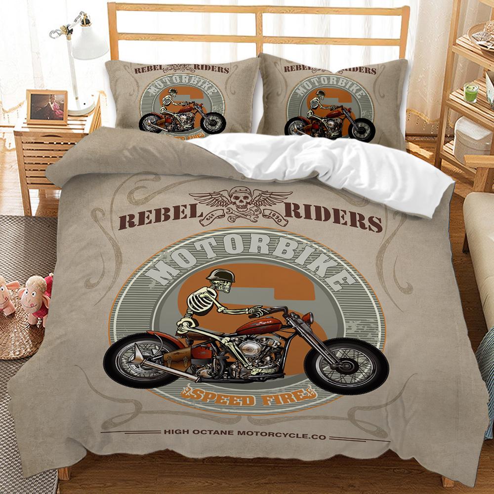 Motorbike Comforter Cover Set Queen Size, Boys Motocross Rider Duvet Cover, Teens Racing Motorcycle Dirt Bike Bedding Set Child