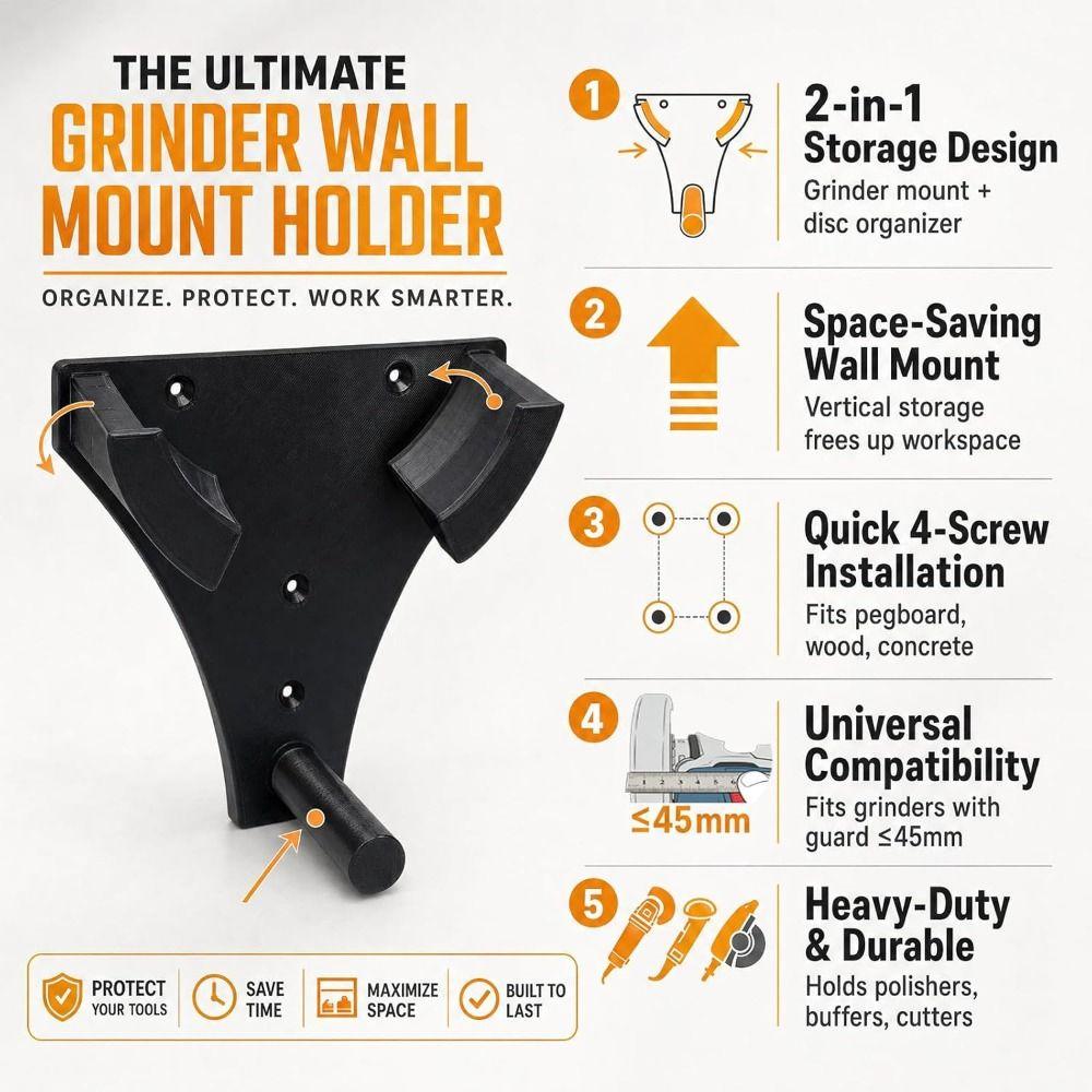 Space Saving Angle Grinder Holder Wall Mounted Tool Storage Rack Workshop Storage