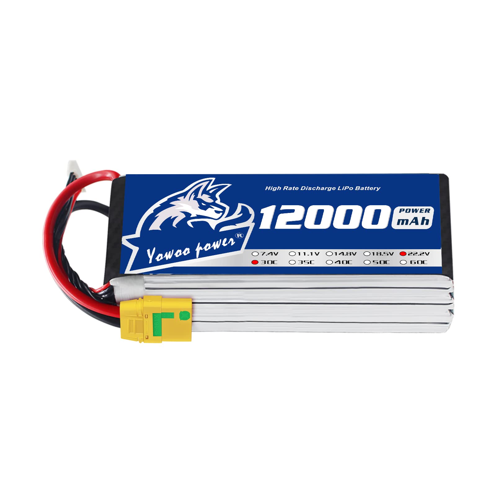 

YoWoo 22.2V 12000mAh 30C 6S Lipo Pack XT90-S with Plug for DJI S800 DJI S900 S1000 Walkera QR X800 and Other Multicopters (7.20 x 2.99 x 2.16 in,