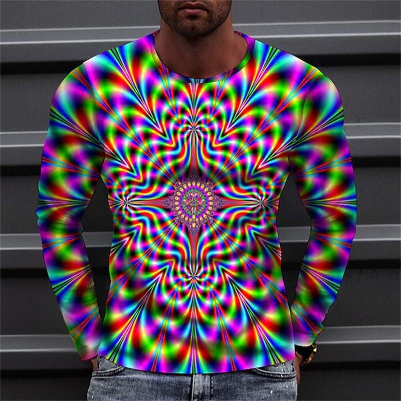 Funny Optical Illusions Graphic T Shirt Fashion Casual 3D Printed Long Sleeve T-shirt Catch Eyes Streetwear Personalization Tees