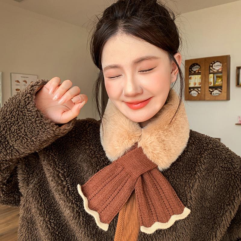 Soft Fluffy Fur Scarf for Women Knitted Fish Tail Thicken Plush Warm Cross Snood Scarves Female Girl Windproof Neckerchief