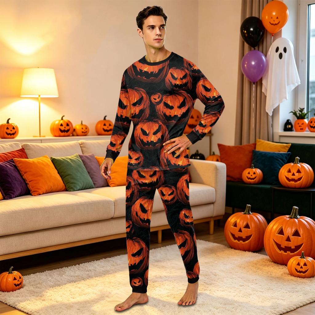 Family Matching Halloween Pajama Sets Long Sleeve Top and Pants with Print for Parents and Kids