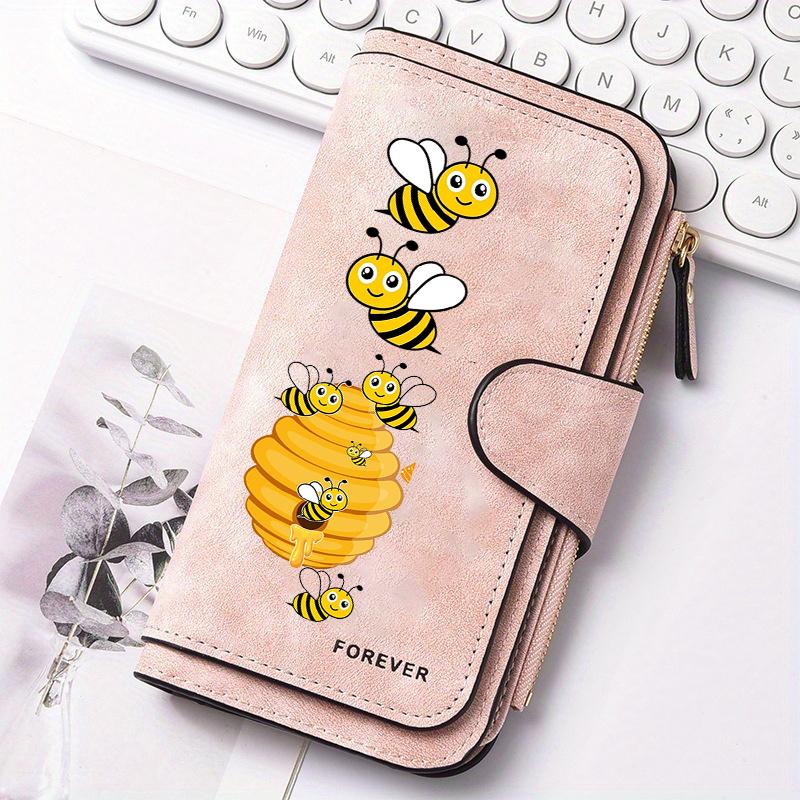 Piece Bee Patterned Women's Long Wallet Multifunctional Portable Coin Purse with Clasp Perfect Gift for Cat Lovers Ideal for Daily Commute Large