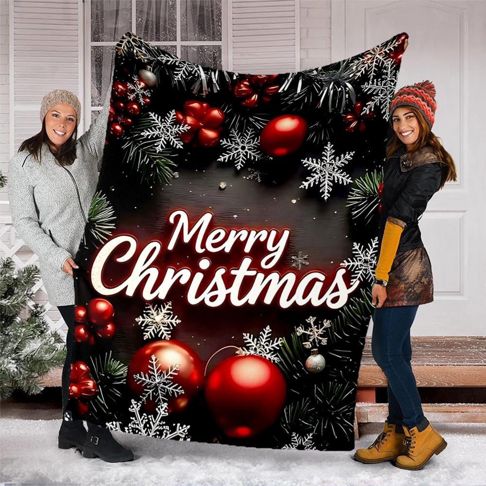 1pc Christmas Decorations Outdoor Flannel Blanket Soft All Season Polyester Throw , Perfect for Picnics & Travel , Picnic Accessory