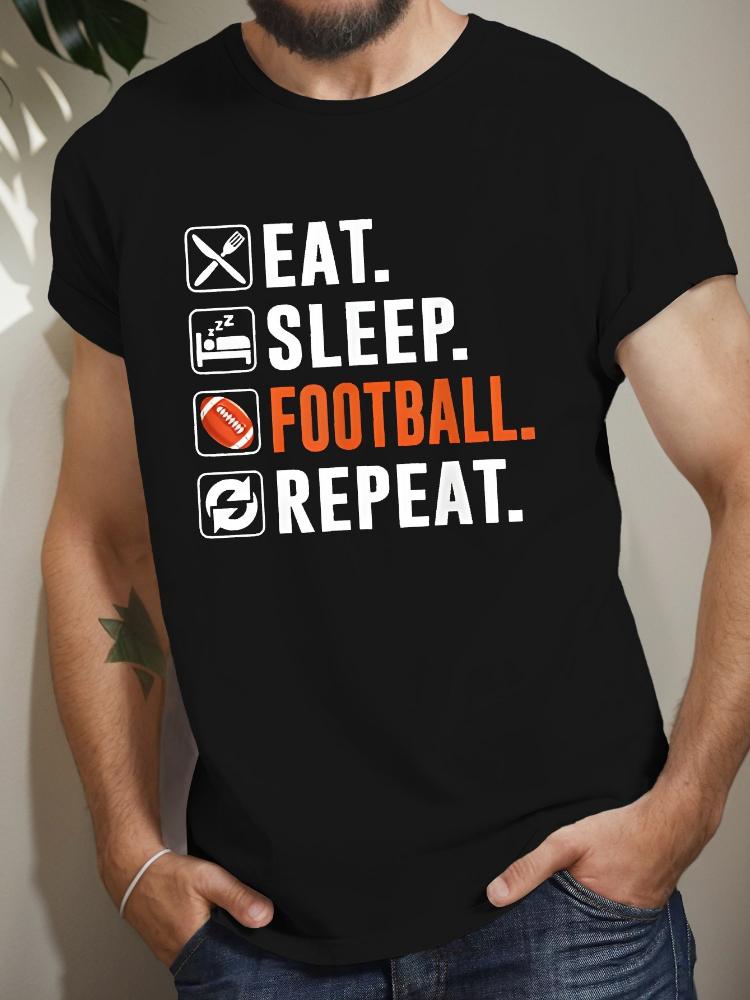 Eat Sleep Football Graphic with BoldEat Sleep Football Repeat design100 cotton Oneck short sleeve printed mens Tshirt