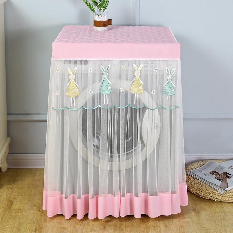 Romantic Lace Washing Machine Cover Dust Proof Dryer Cover Embroidered Flower Home Decoration Protective Covers Drum Washing Machine Sunscreen Cloth