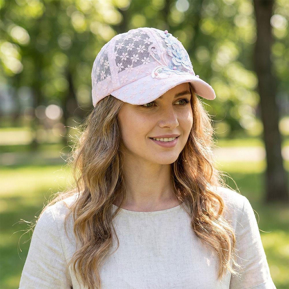 White Pink Hollow Out Baseball Cap Duck Tongue Breathable Baseball Cap Summer